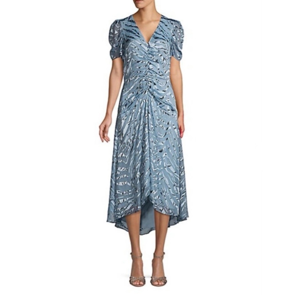 NWT Parker Shelley Illusion Tiger-stripe Stretch Silk Dress In Arctic Tiger